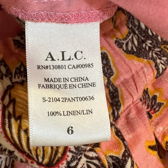 ALC 100% Linen Henry Print Colorful Floral Pants Block Print in Size 6 - Picture 15 of 16
